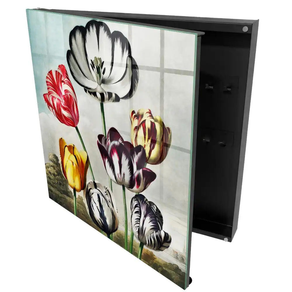 Box na klíče s motivem retro tulipánů