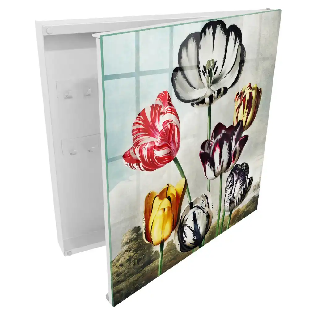 Box na klíče s motivem retro tulipánů