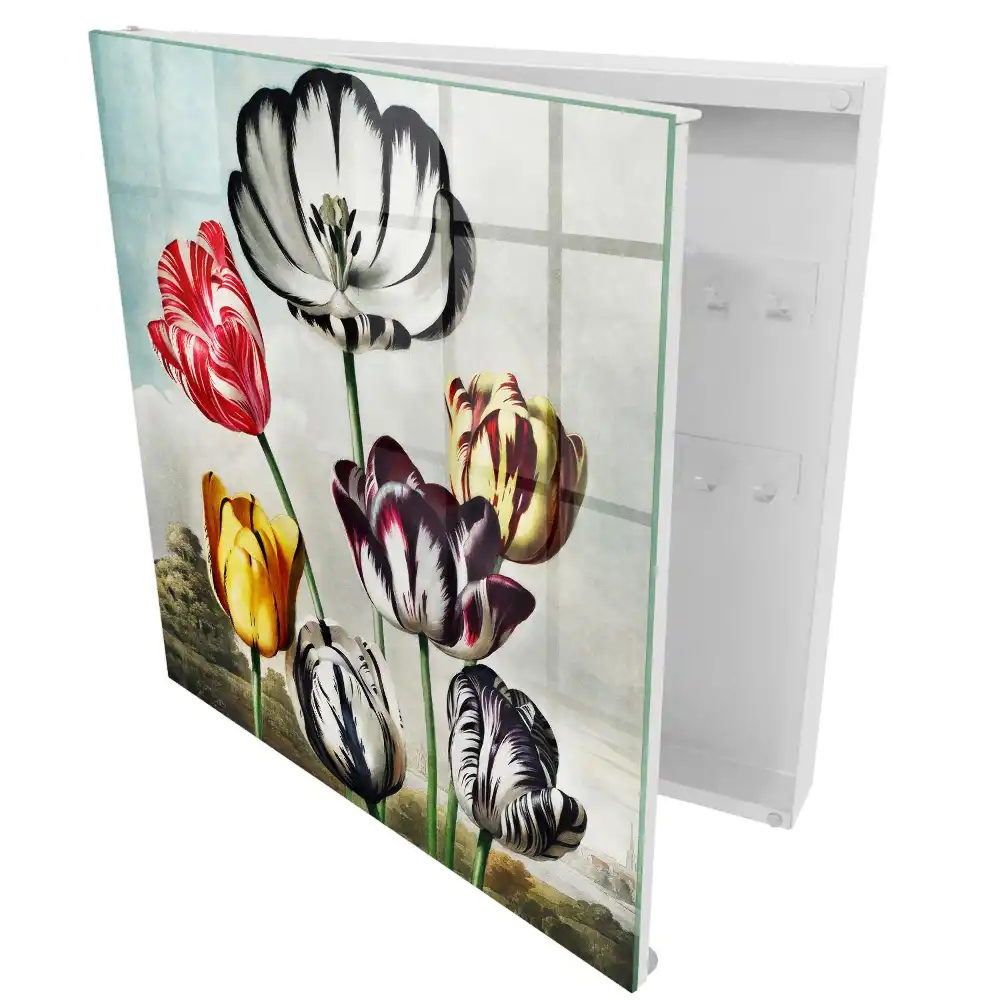 Box na klíče s motivem retro tulipánů