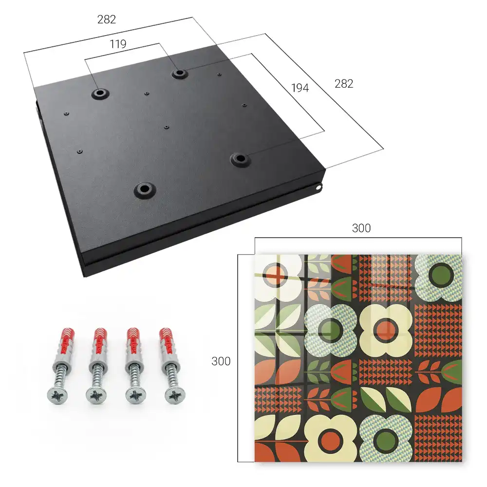 Box na klíče s motivem barevných květin a geometrických vzorů