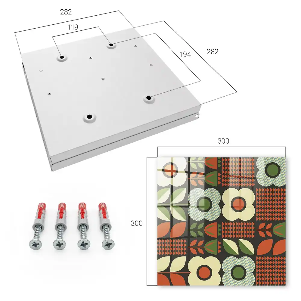Box na klíče s motivem barevných květin a geometrických vzorů