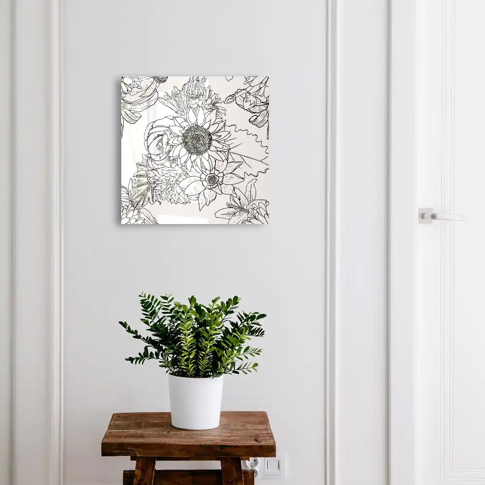 Nástěnná skříňka na klíče s motivem květinového line artu