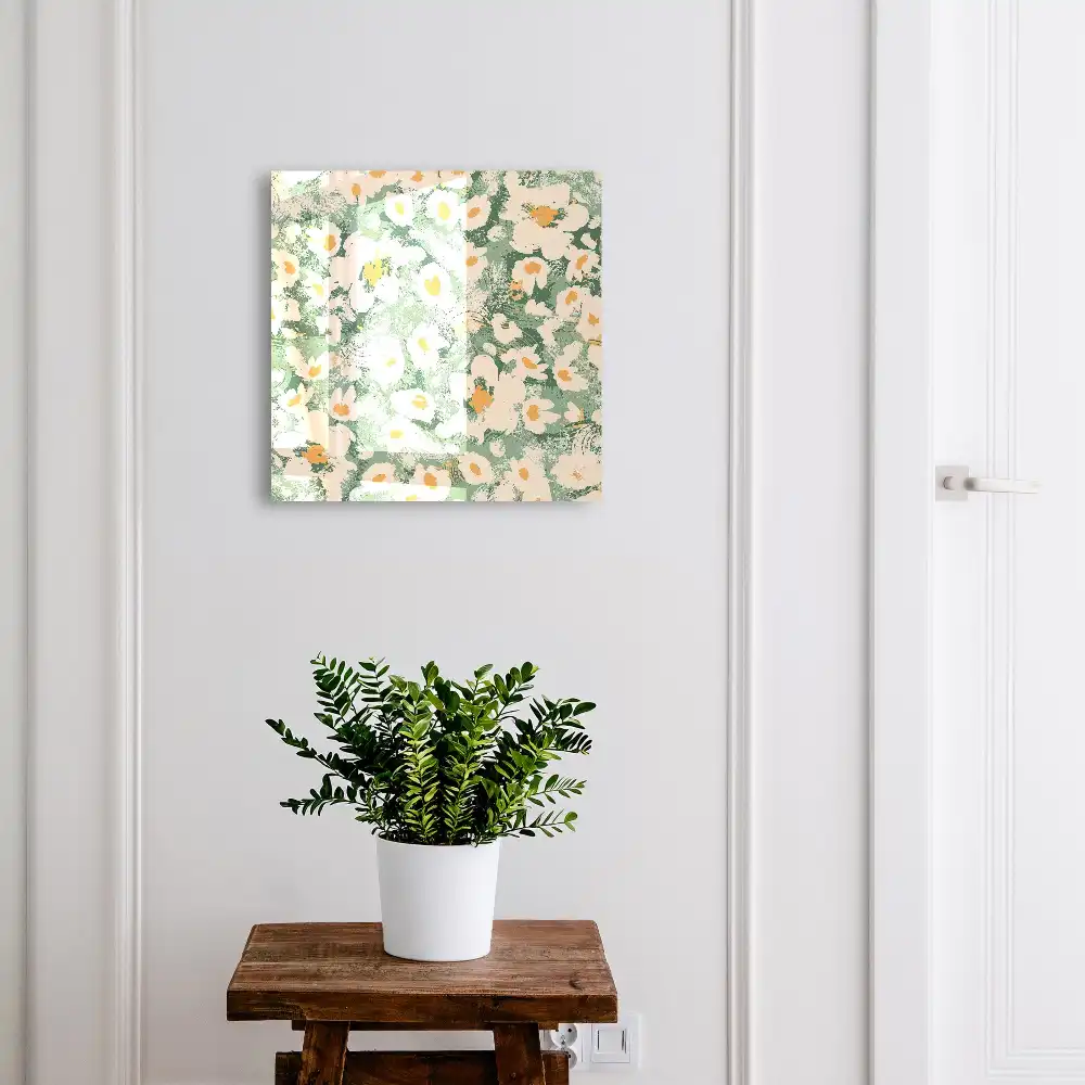 Schránka na klíče s motivem květin na zeleném pozadí v boho stylu