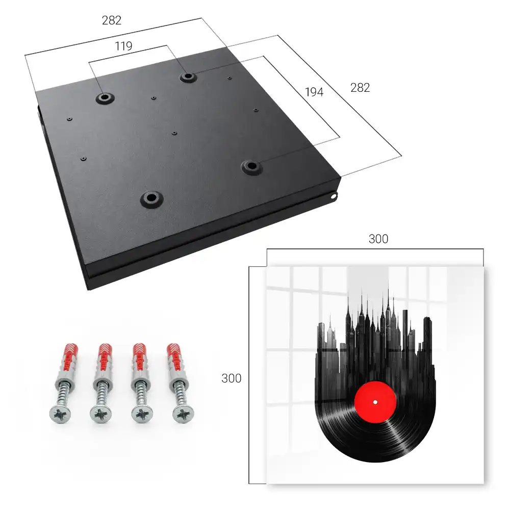 Box na klíče s motivem městských mrakodrapů z černého vinylu
