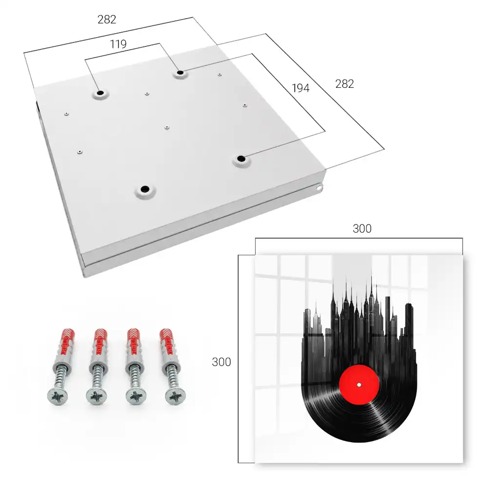 Box na klíče s motivem městských mrakodrapů z černého vinylu