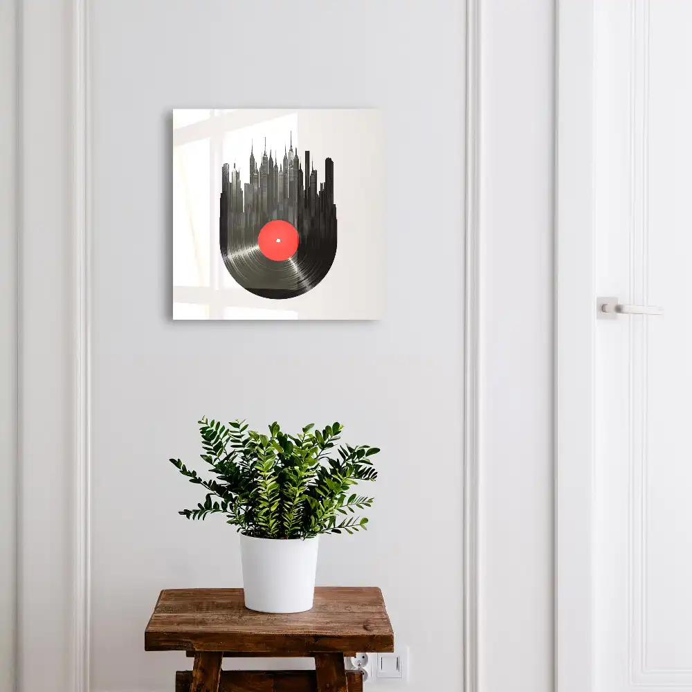 Box na klíče s motivem městských mrakodrapů z černého vinylu