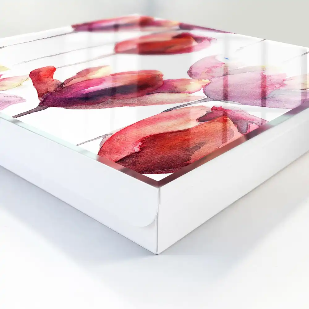Box na klíče s motivem akvarelových tulipánů v červených a růžových odstínech