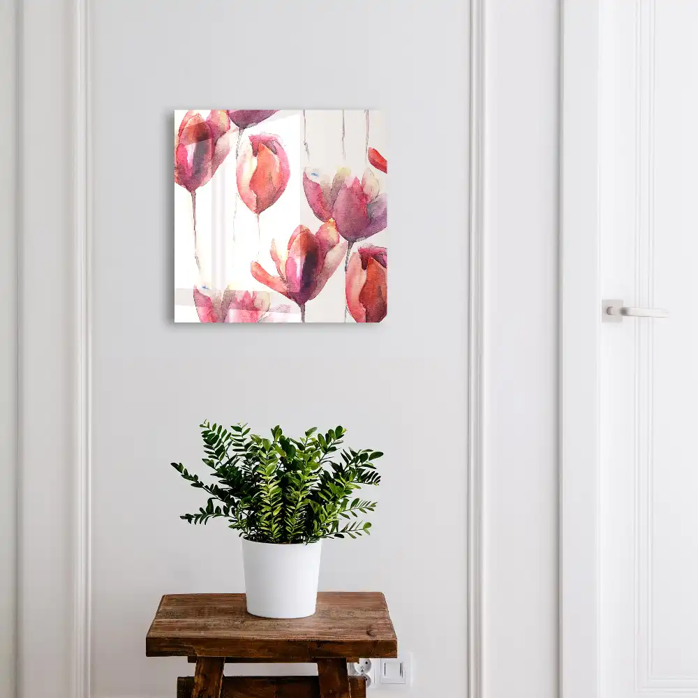 Box na klíče s motivem akvarelových tulipánů v červených a růžových odstínech