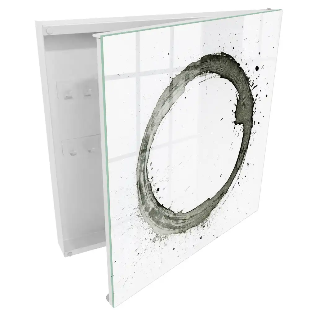 Minimalistický box na klíče s motivem kruhu a cákanců barvy