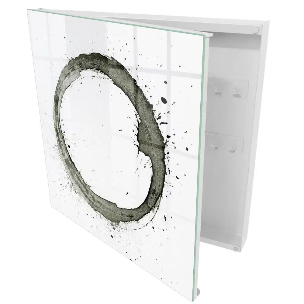 Minimalistický box na klíče s motivem kruhu a cákanců barvy