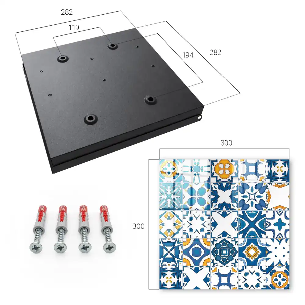 Box na klíče s geometrickým vzorem v modro-žluté barvě
