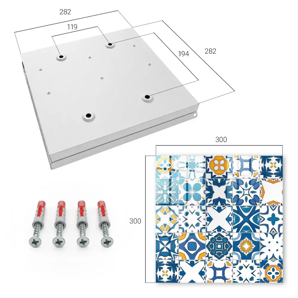 Box na klíče s geometrickým vzorem v modro-žluté barvě