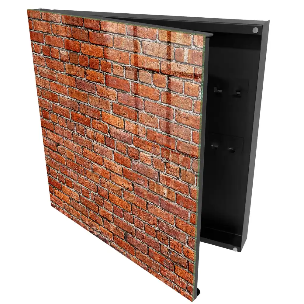 Box na klíče s motivem cihlové zdi v teplých odstínech