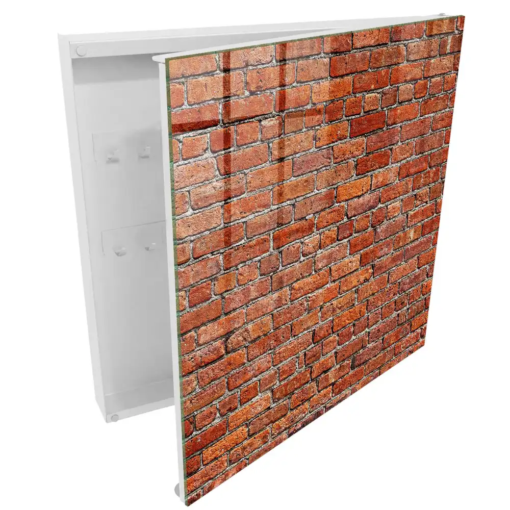 Box na klíče s motivem cihlové zdi v teplých odstínech
