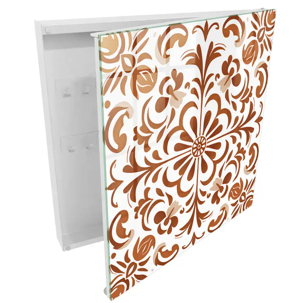 Nástěnná skříňka na klíče se symetrickým květinovým vzorem
