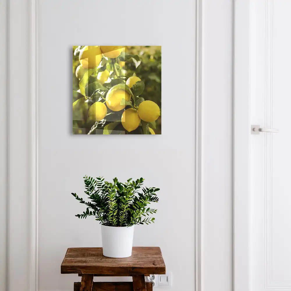 Nástěnná skříňka na klíče se vzorem žlutých citronů a zelených listů