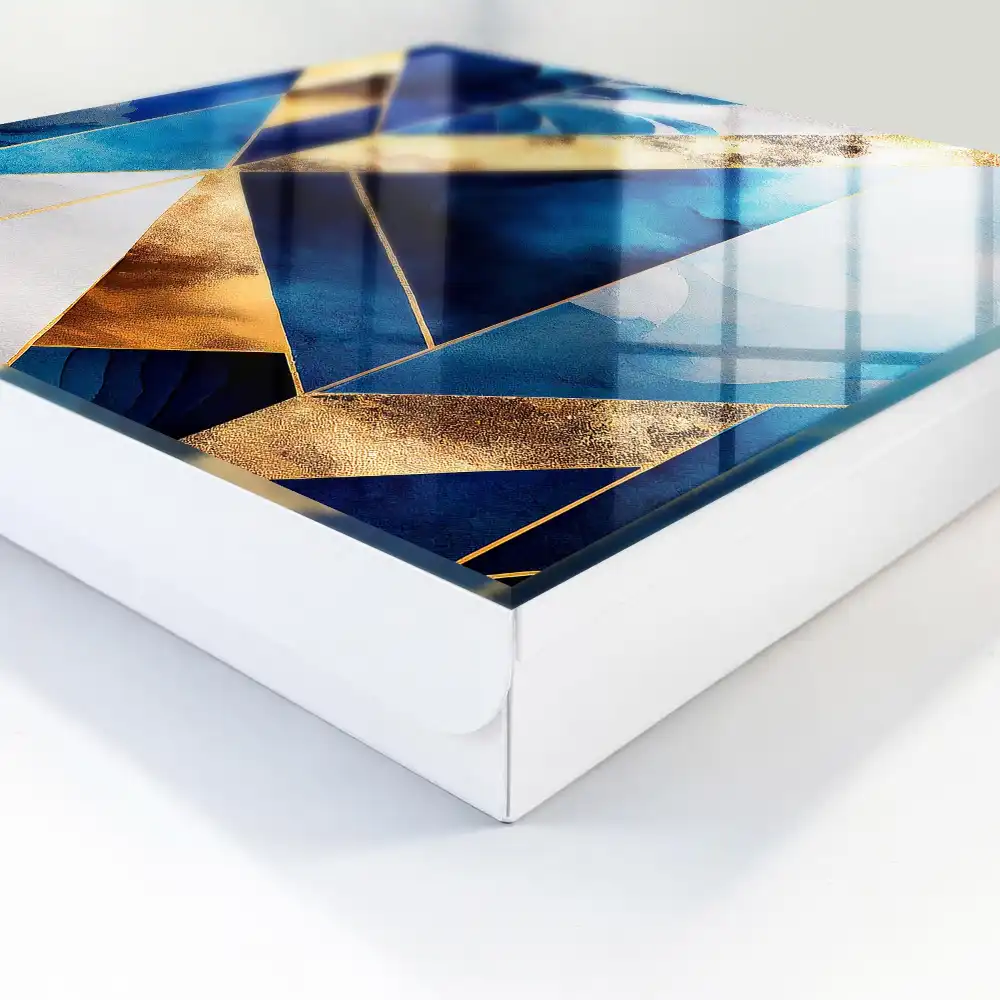 Box na klíče s geometrickým motivem v modro-žlutých tónech