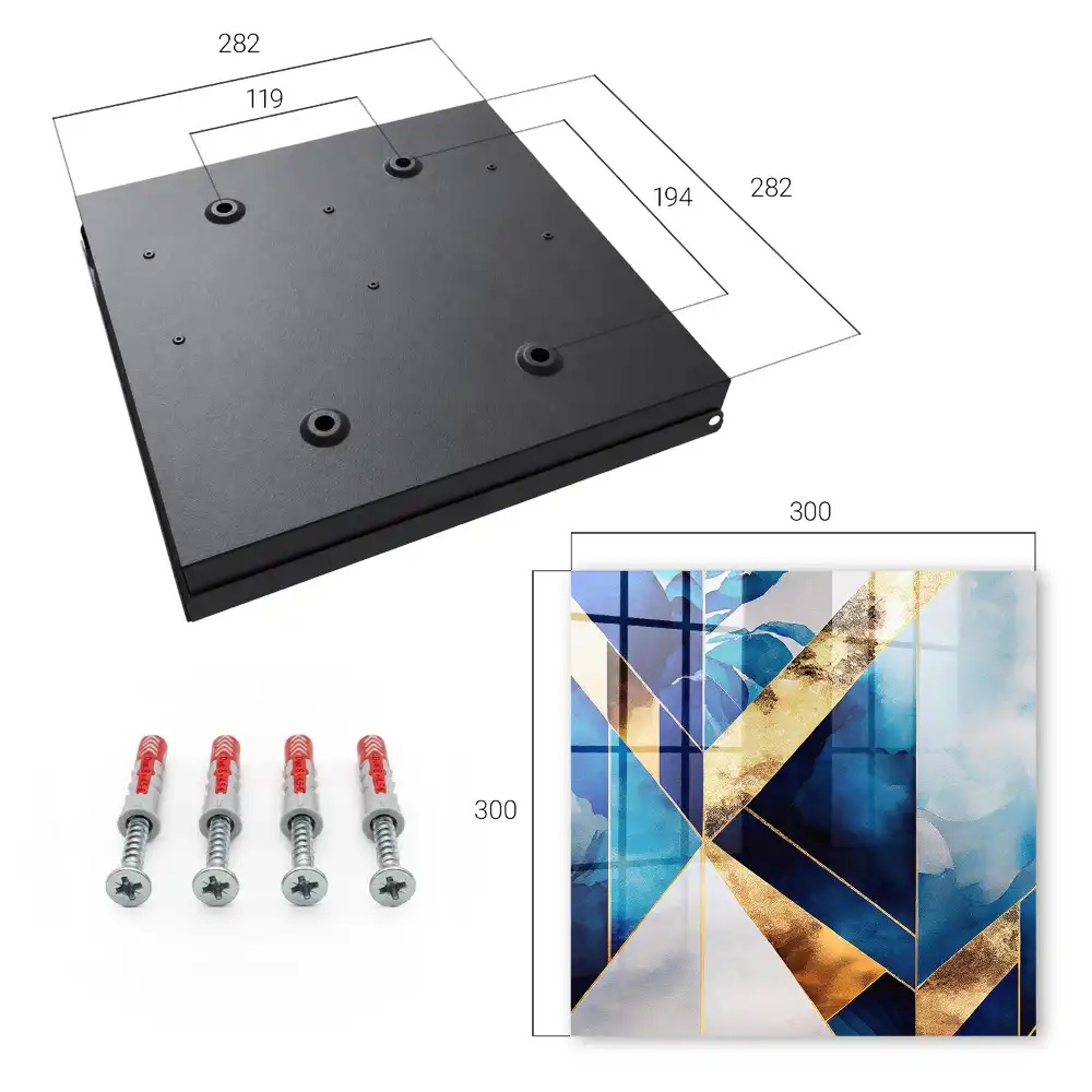 Box na klíče s geometrickým motivem v modro-žlutých tónech
