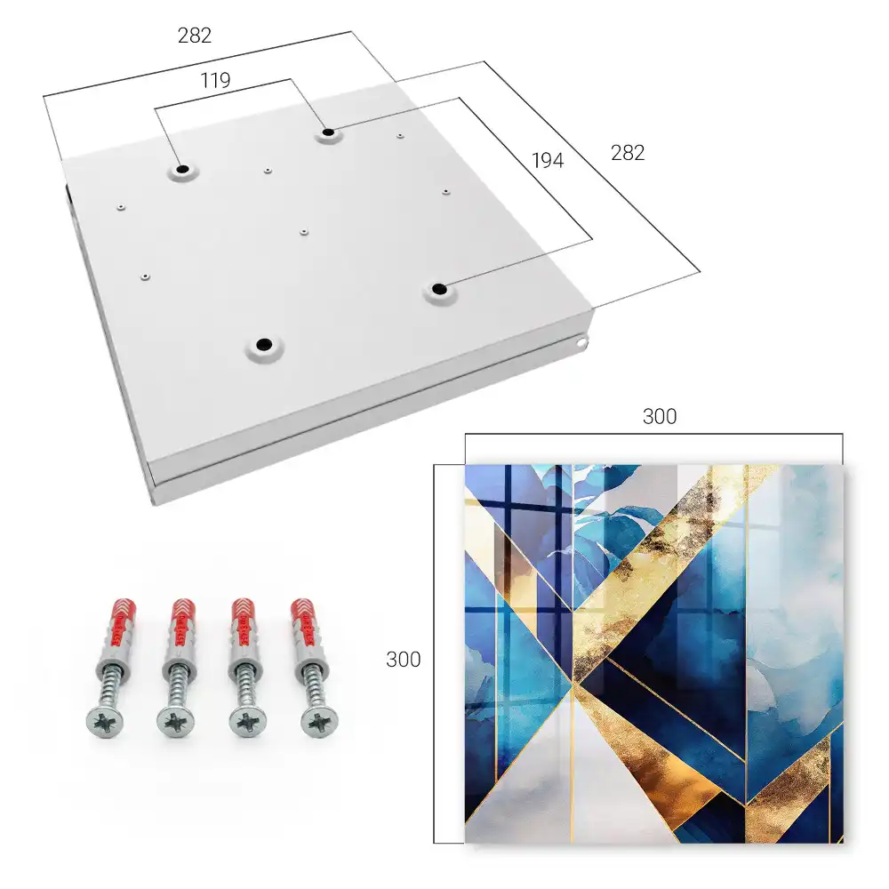 Box na klíče s geometrickým motivem v modro-žlutých tónech