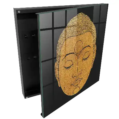 Minimalistický box na klíče s meditačním motivem v teplých barvách