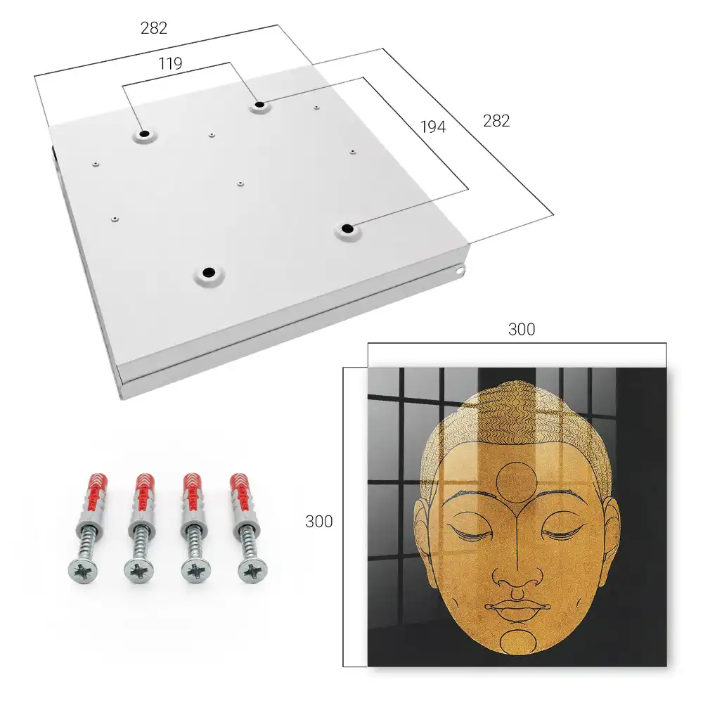 Minimalistický box na klíče s meditačním motivem v teplých barvách