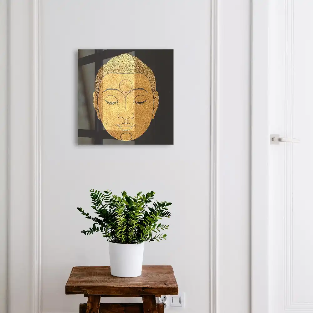Minimalistický box na klíče s meditačním motivem v teplých barvách