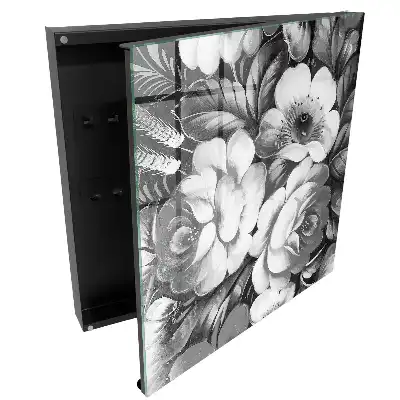 Box na klíče s motivem černobílých květin v elegantní kompozici