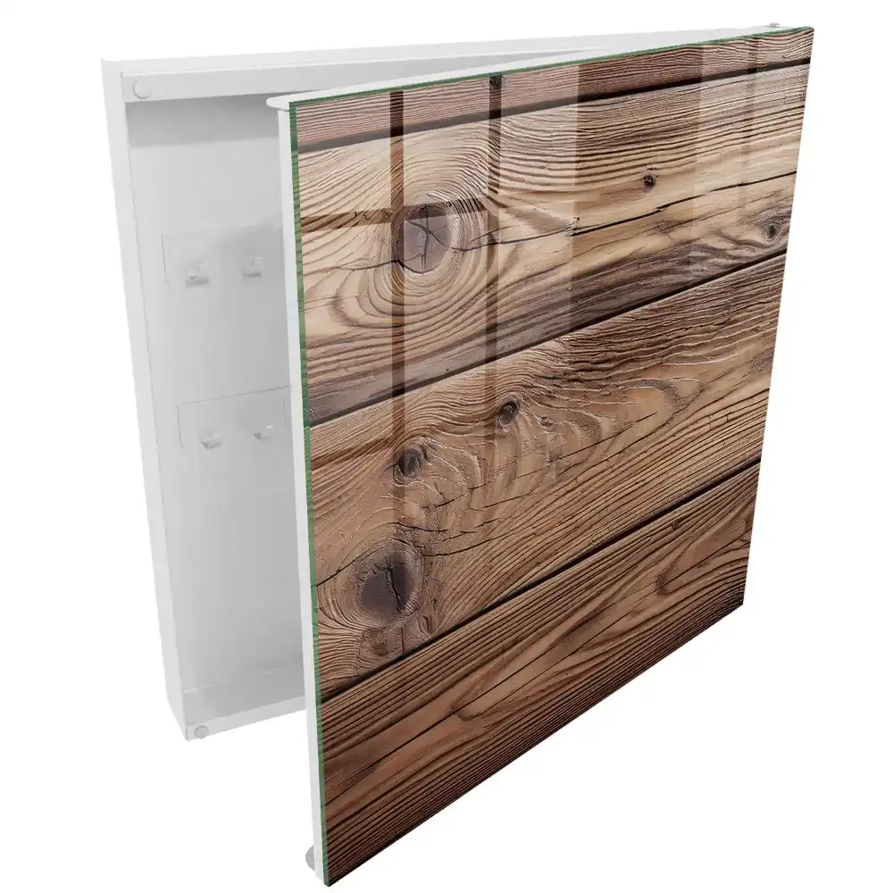 Nástěnná skříňka na klíče z masivního dřeva s výraznou přírodní texturou
