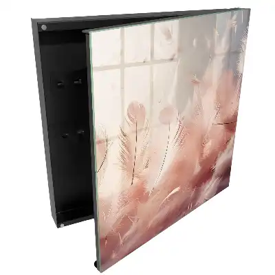 Nástěnná skříňka na klíče s motivem pastelového peří