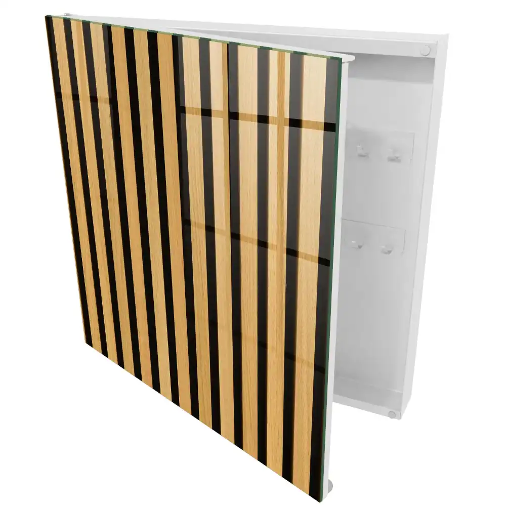 Dřevěná skříňka na klíče s elegantním pruhovaným designem