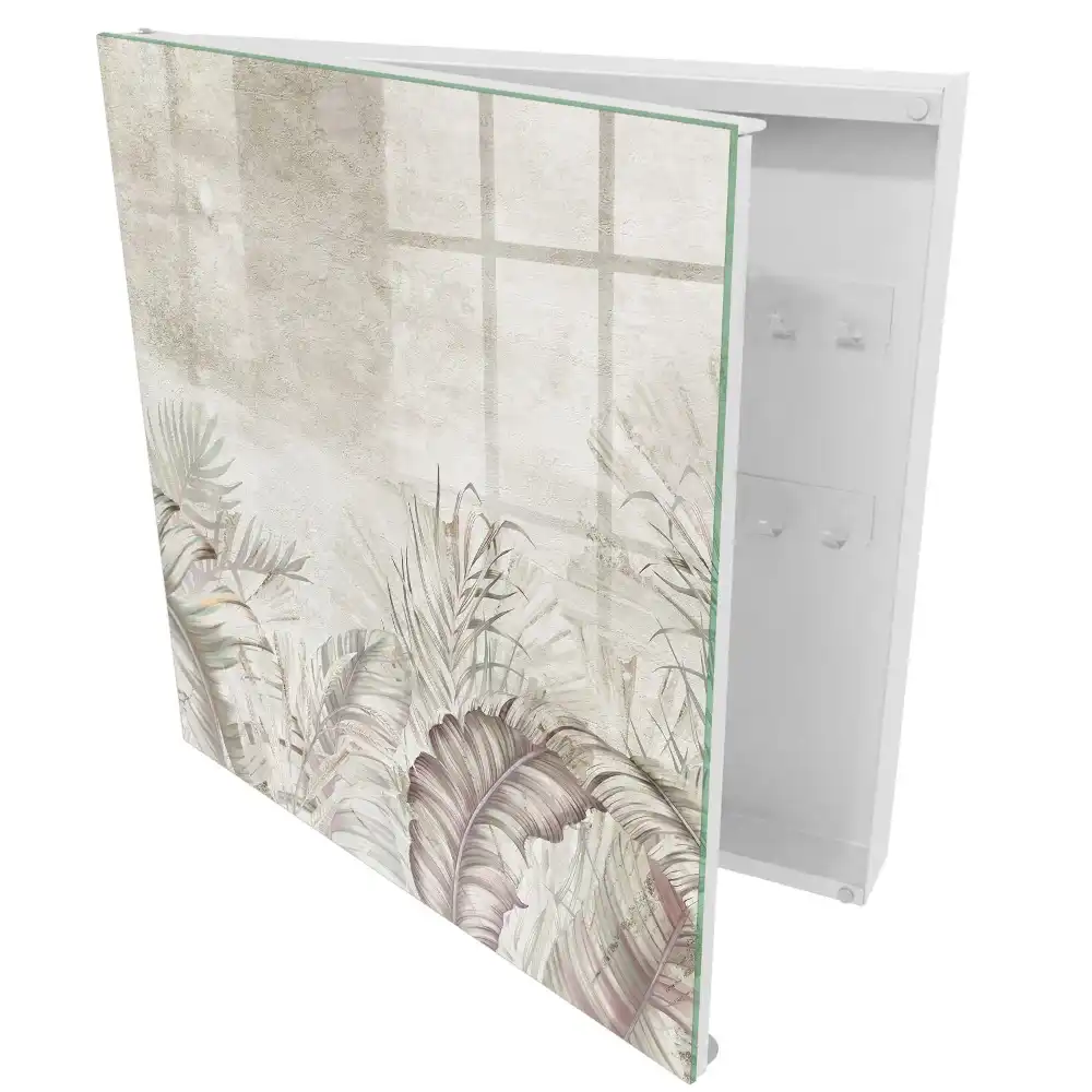 Schránka na klíče s motivem exotických listů v pastelových odstínech