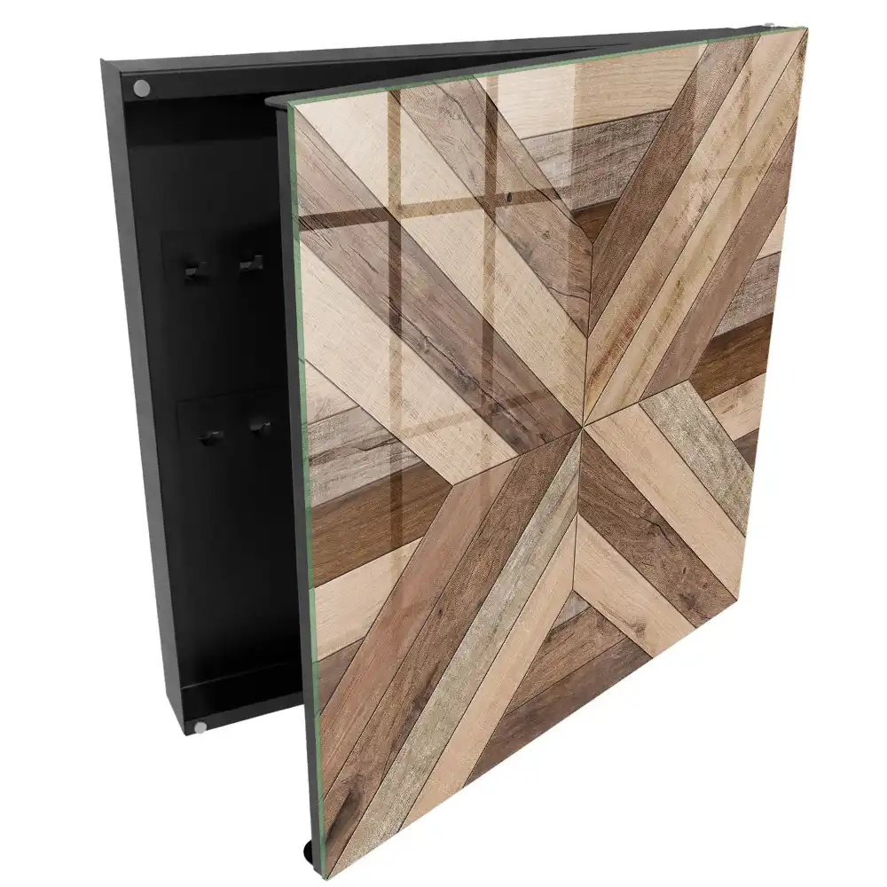 Dřevěný box na klíče s geometrickým motivem přírody