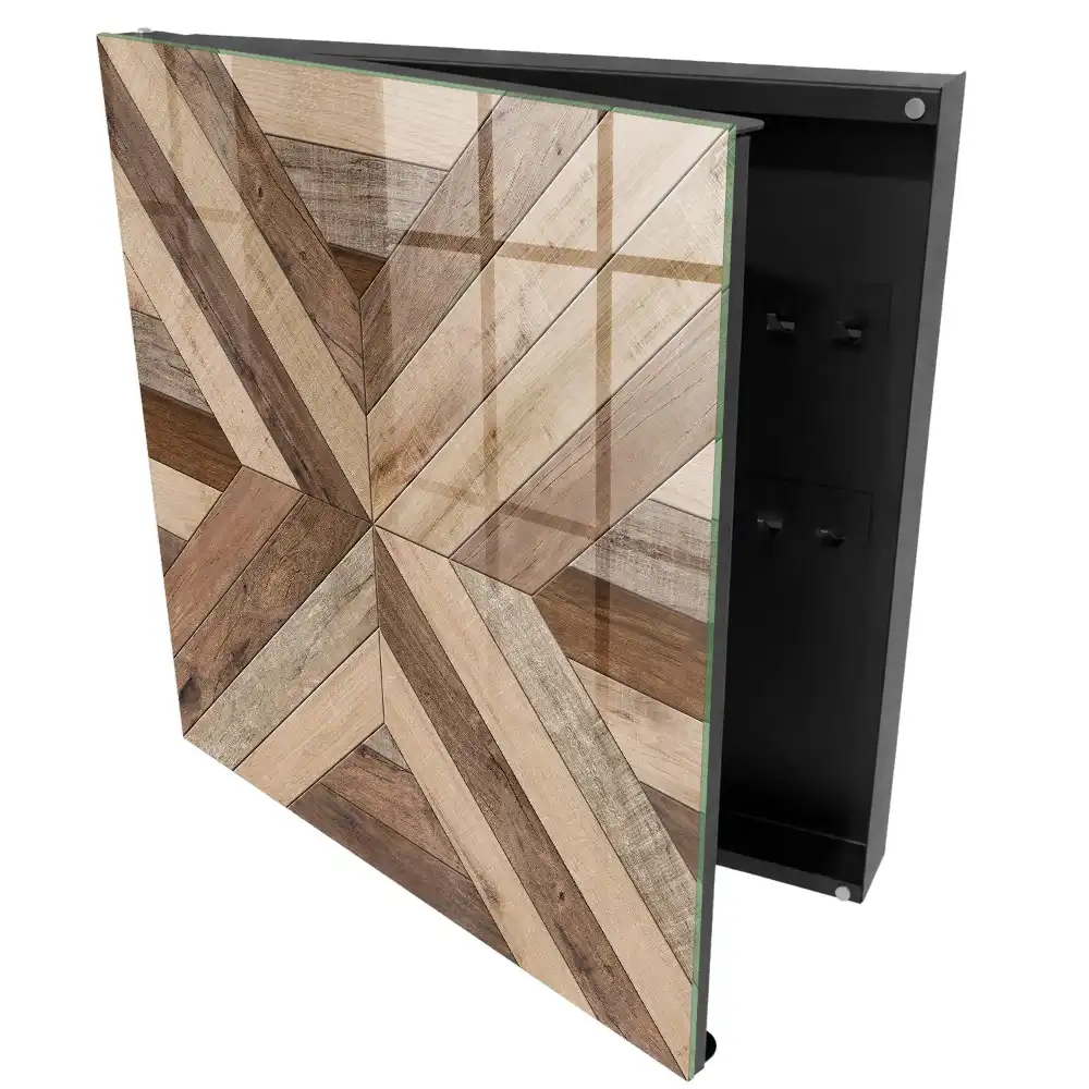 Dřevěný box na klíče s geometrickým motivem přírody