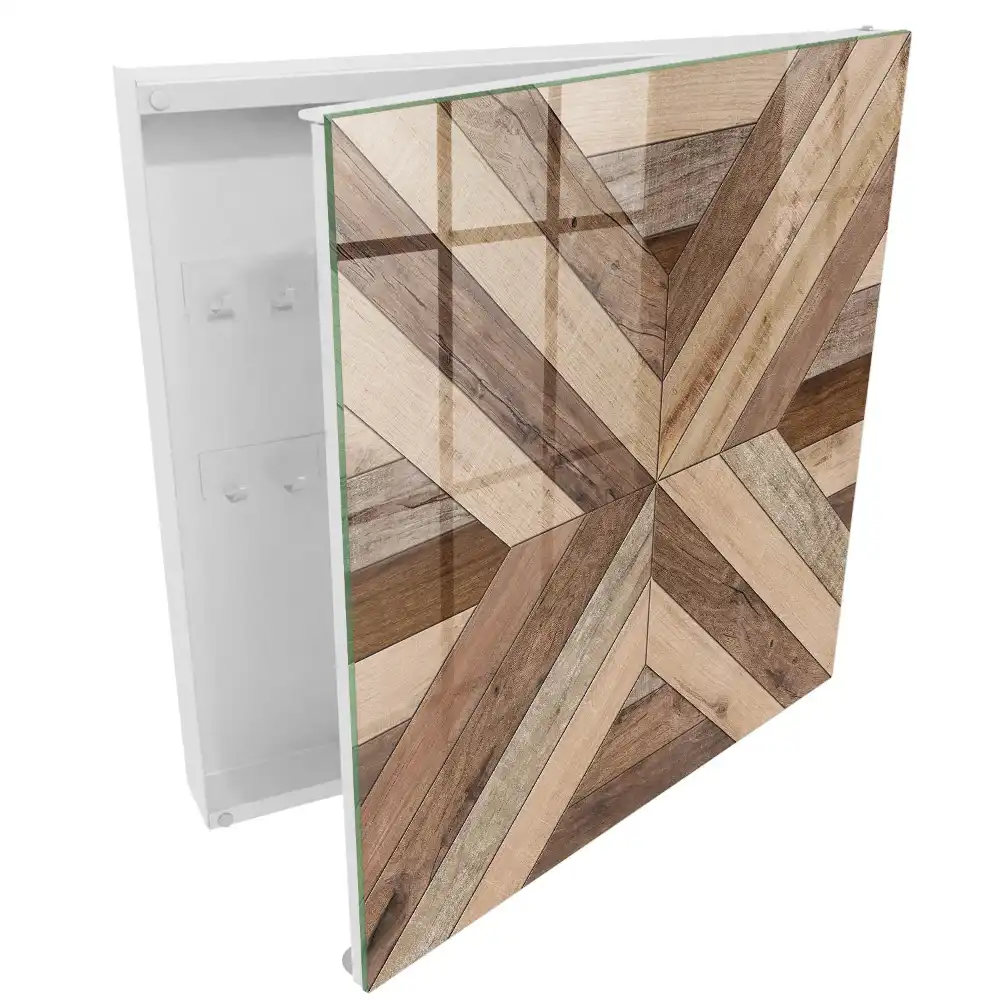 Dřevěný box na klíče s geometrickým motivem přírody