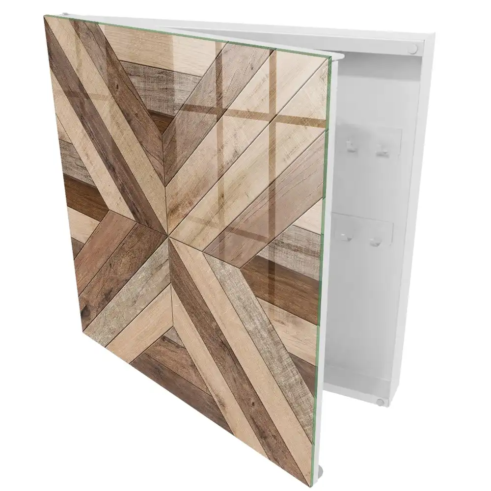 Dřevěný box na klíče s geometrickým motivem přírody