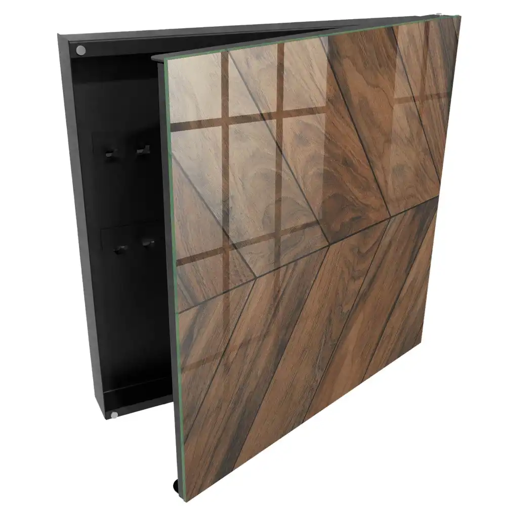 Dřevěná skříňka na klíče v elegantním designu rybí kosti