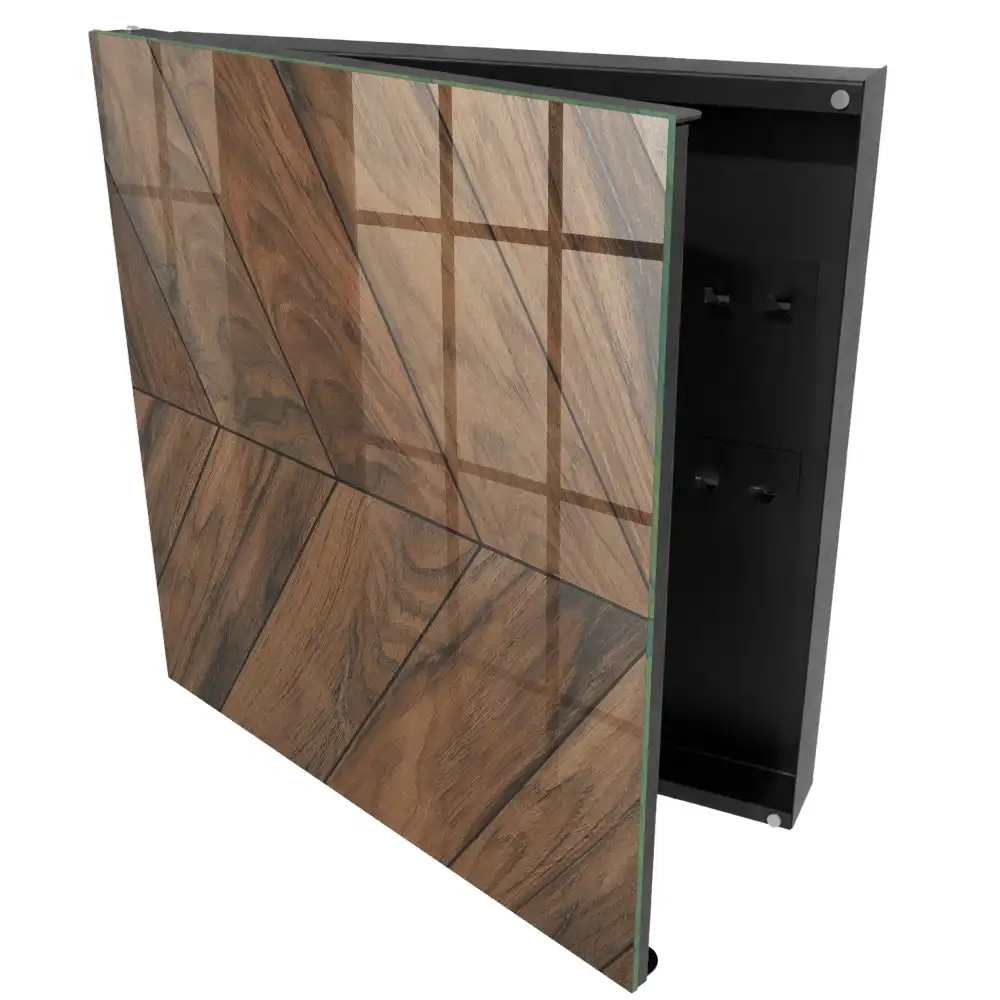 Dřevěná skříňka na klíče v elegantním designu rybí kosti