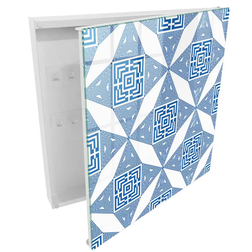 Geometrický box na klíče s modrými čtverečky