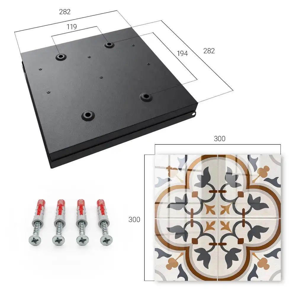 Box na klíče s geometrickým květinovým motivem v béžové a šedé barvě
