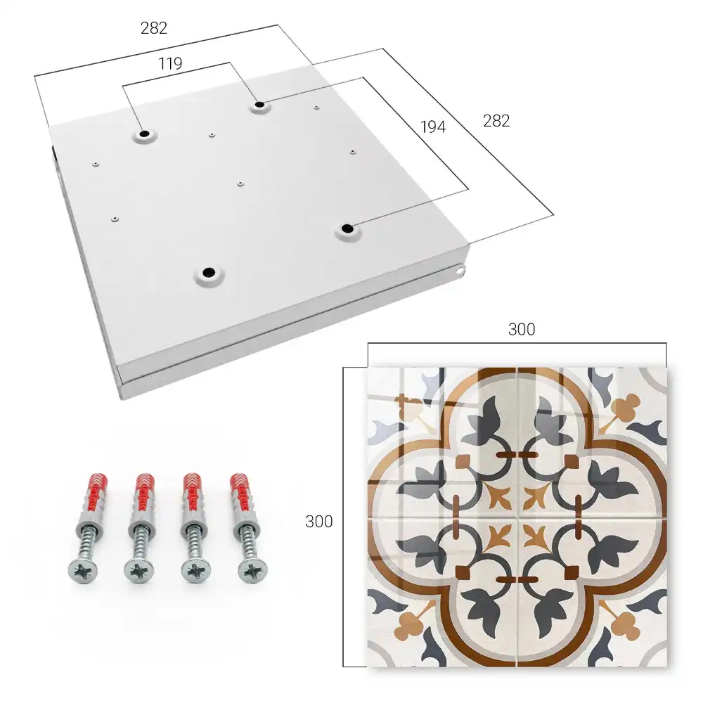 Box na klíče s geometrickým květinovým motivem v béžové a šedé barvě