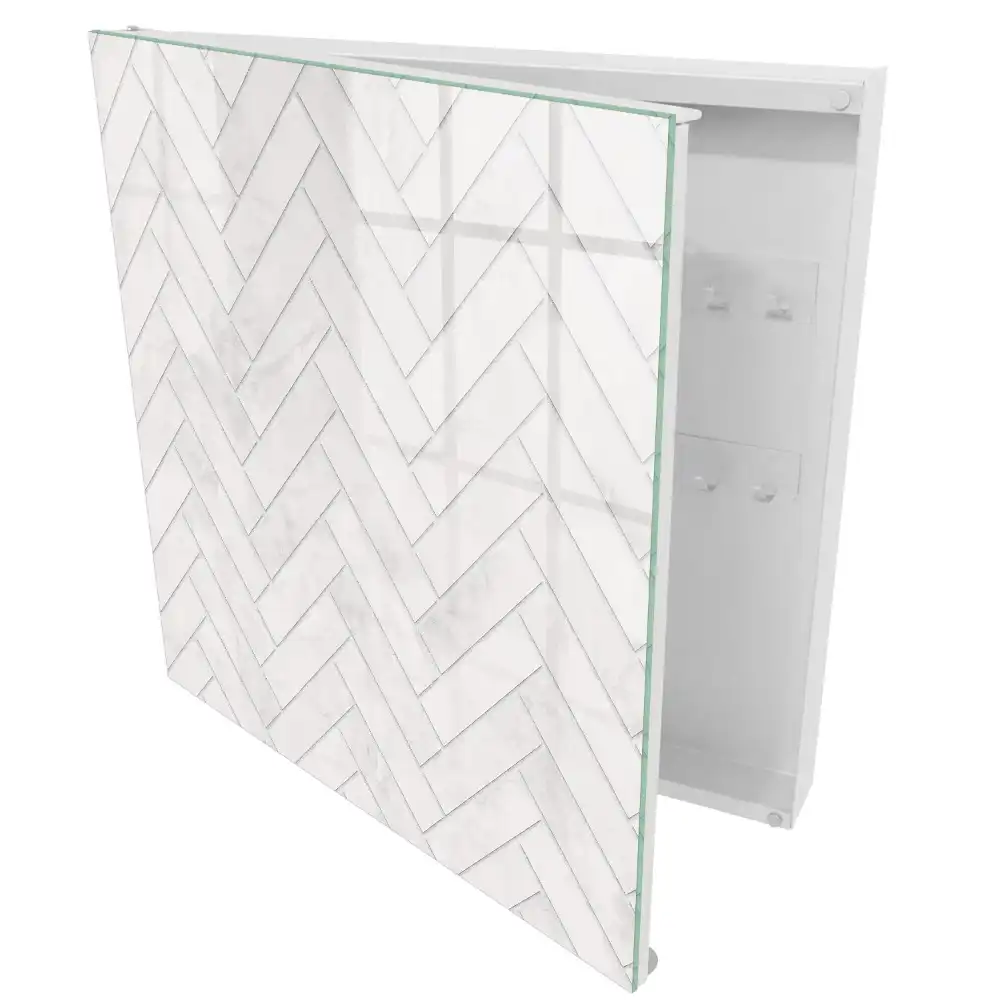 Elegantní box na klíče se vzorem rybí kosti a mramorovým akcentem