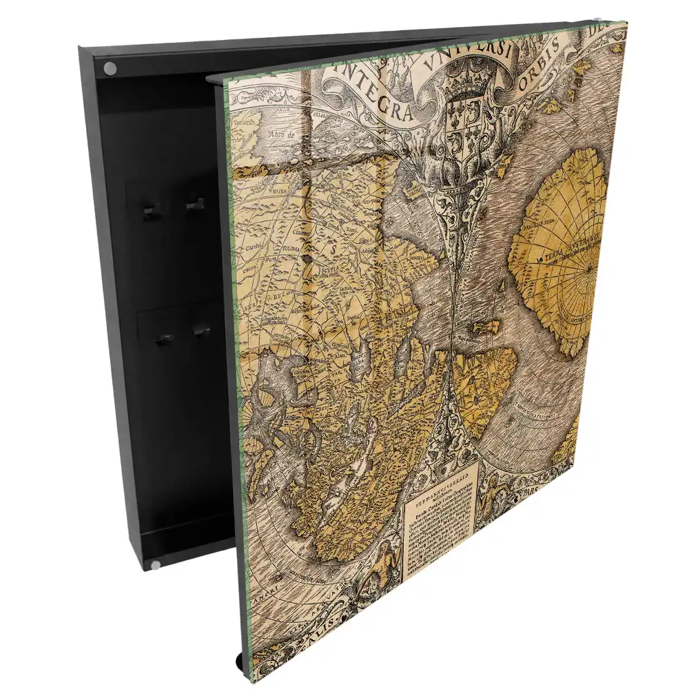 Nástěnná skříňka na klíče se starožitnou mapou a ornamenty