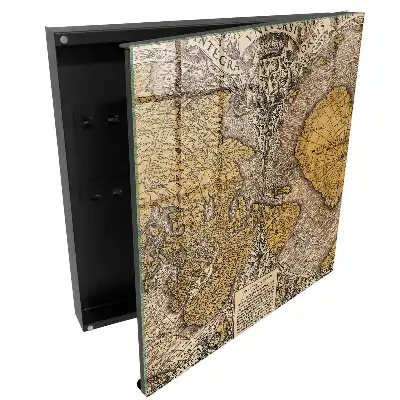 Nástěnná skříňka na klíče se starožitnou mapou a ornamenty