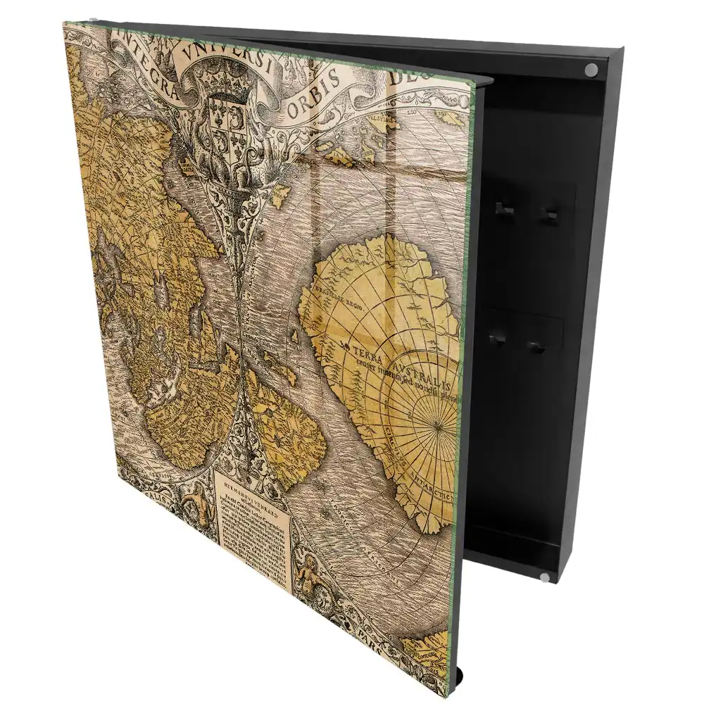 Nástěnná skříňka na klíče se starožitnou mapou a ornamenty