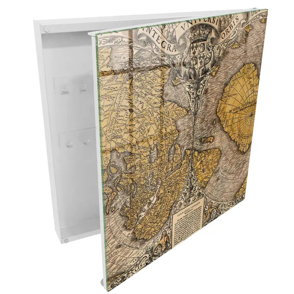 Nástěnná skříňka na klíče se starožitnou mapou a ornamenty