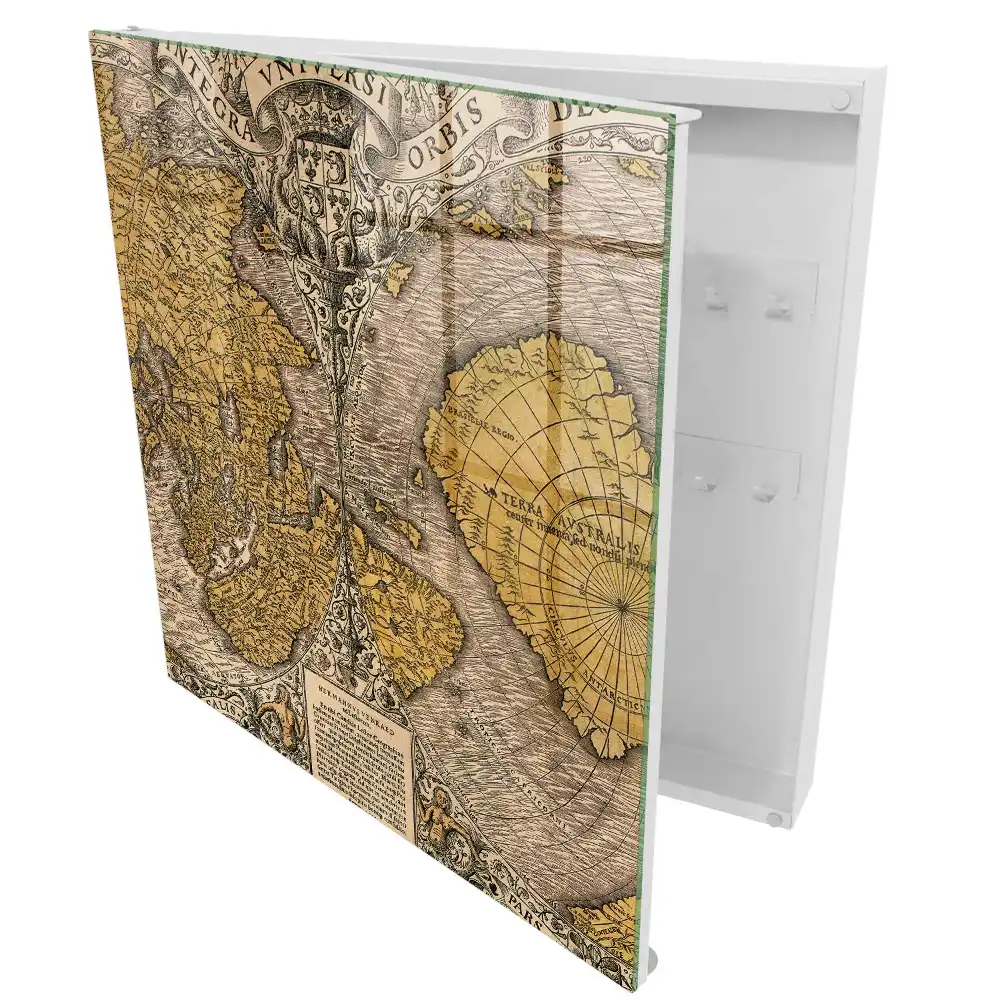 Nástěnná skříňka na klíče se starožitnou mapou a ornamenty