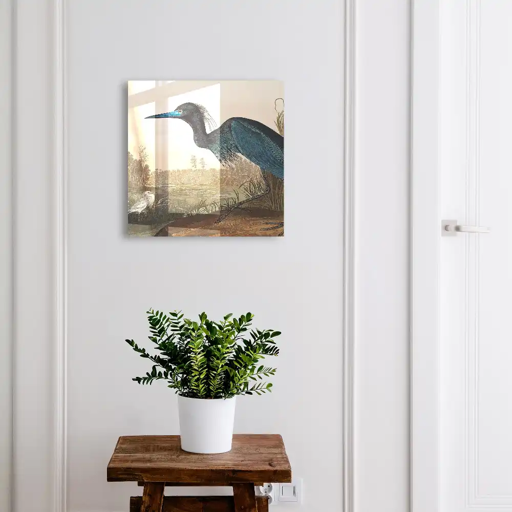 Box na klíče s motivem barevného ptáka nad jezerem s vegetací