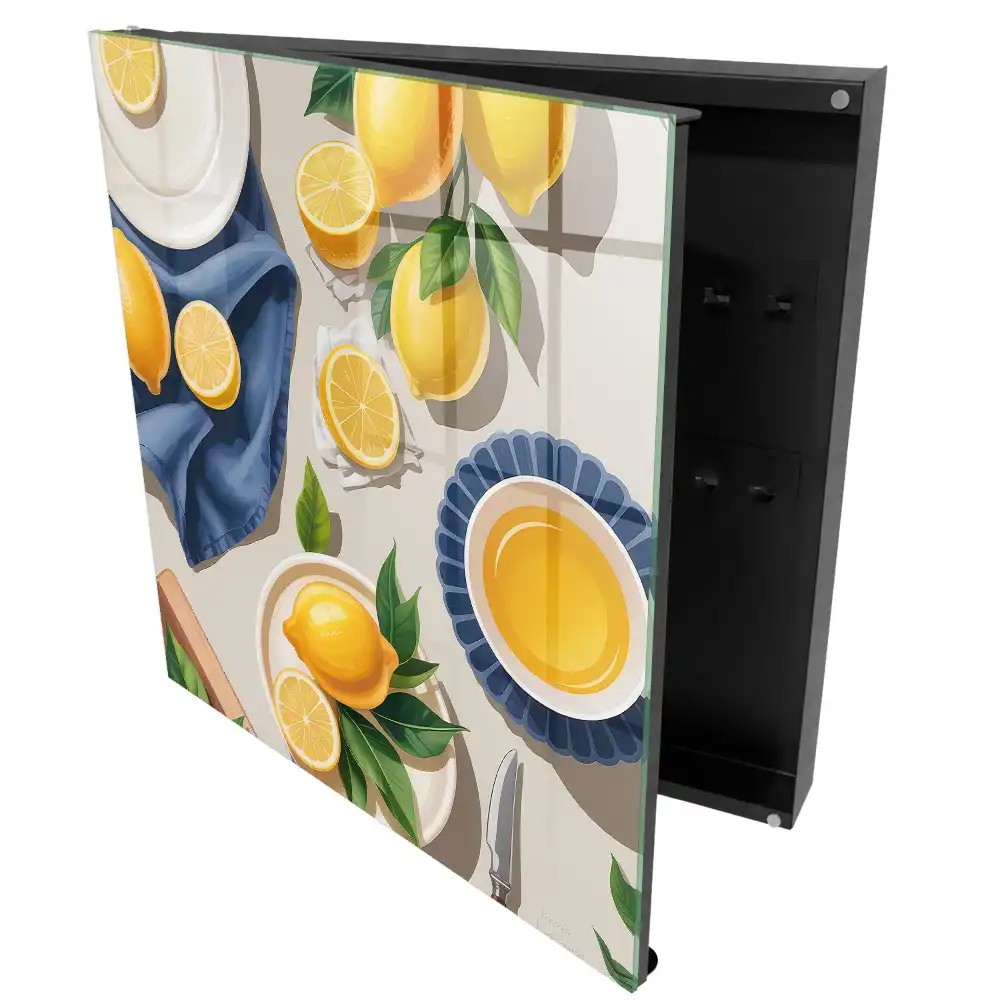 Nástěnná skříňka na klíče s motivem šťavnatých citronů na porcelánu