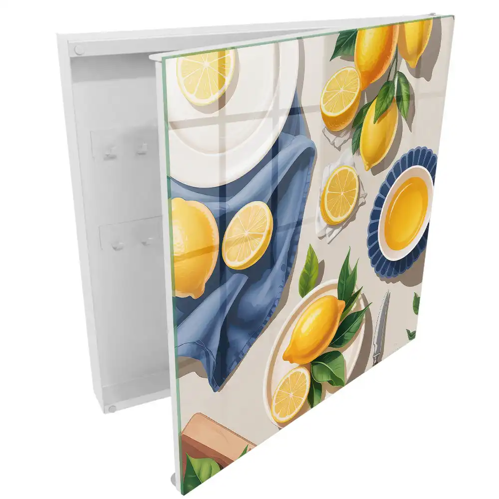 Nástěnná skříňka na klíče s motivem šťavnatých citronů na porcelánu