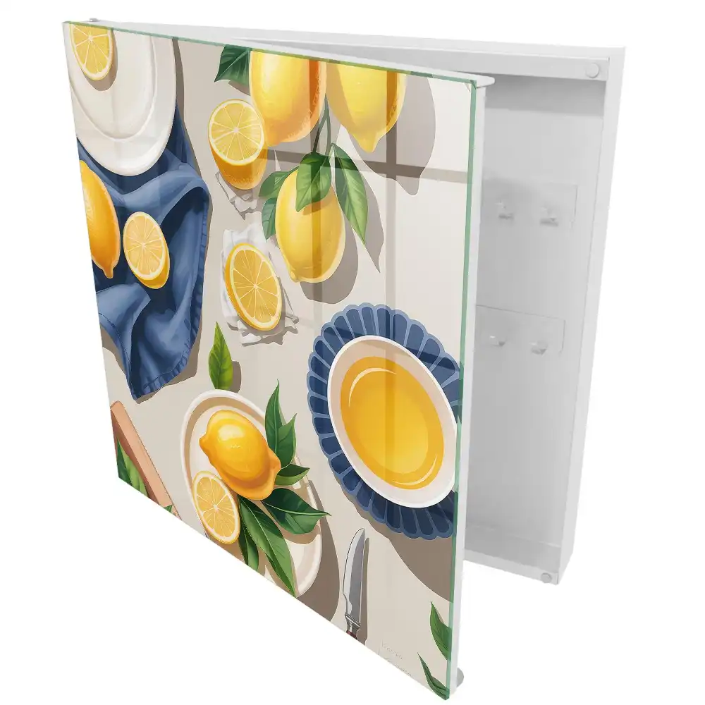 Nástěnná skříňka na klíče s motivem šťavnatých citronů na porcelánu